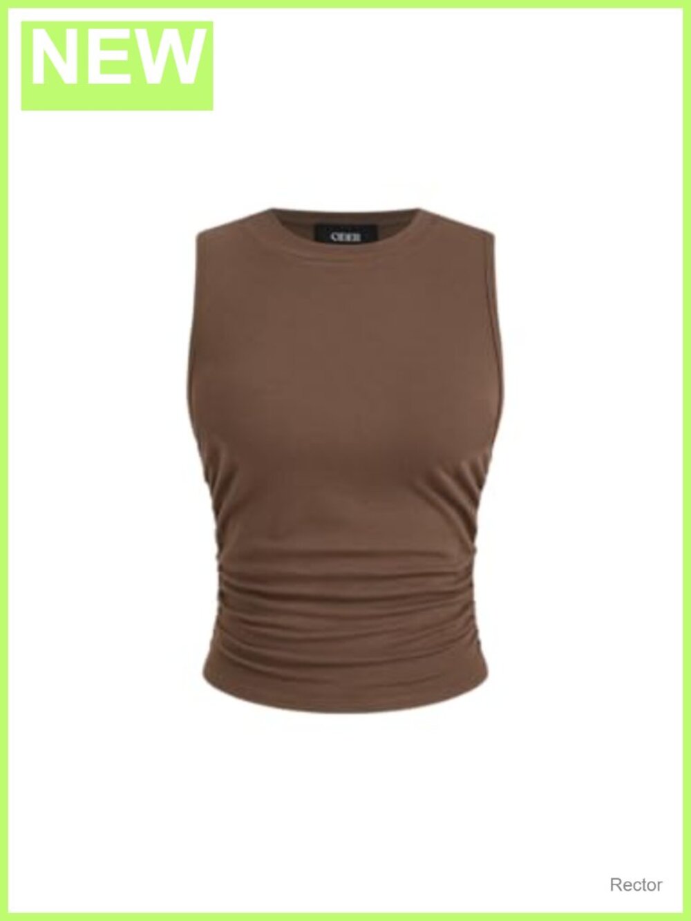 Viscose Elastane Ribbed High Neck Ruched Sleeveless Crop Tank Top